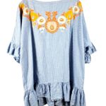 ZARA Women Gingham Blue Floral Embroidered Oversized Tunic Top M Photo 2