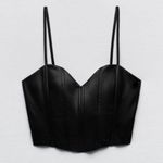 ZARA New  black vegan faux leather corset bralette fashion goth top S Photo 1