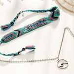2pc Vsco Woven Rope& Silver Anklet Blue Photo 1