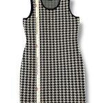 Maison Tara Knit Houndstooth Bodycon Sheath Dress Black Tan Sleeveless Stretch L Brown Size L Photo 3