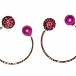 Vintage Earrings Open Hoop with Pink Glitter Ball Photo 6