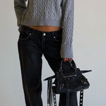 Varsity Frankies Bikinis  Cable Knit Sweater Size Medium Rain Cloud 100% Cotton Photo 0