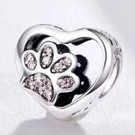 925 Sterling Silver Heart Pet Paw Pendant For Bracelet Beaded Necklace Photo 2