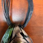 Green Brown Murano Style Glass Teardrop Pendant Necklace‎ Black Ribbon Cord Boho Photo 4