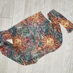 None Sheer ruffle trim tattoo style celestial cropped long sleeve sun shirt sz medium Photo 2