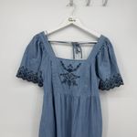 Old Navy  Chambray Denim Embroidered Long Flutter Sleeve Dress Size Small Boho Photo 1