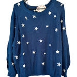 Umgee NWT Blue Loose Knit Star Print Oversized Sweater Women’s Size Small Photo 0