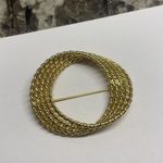 Monet Signed Costume Brooch Pin - Textured Gold Tone Photo 8