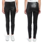 Theory Lamb Leather Black Leggings Sleek Pants Elastic Waist Zipper Details 10 Photo 1