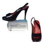 Donald Pliner Black Baby Calf Gator Leather Shoe New Platform Peep Toe NWT $265 Size 8.5 Photo 2