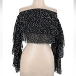 Bebe  Black & White Polka Dot Off The Shoulder Ruffle Sleeves Blouse Size Large L Photo 1