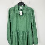 J.Crew Eyelet Mini Shirt Dress Long Sleeve Cotton Pockets Preppy Green US 12 NWT Photo 5