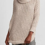 EXPRESS  | Y2K Extreme Circle Hem Cowl Neck Ribbed Knit Cozy Sweater, Blush Beige Photo 0