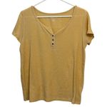 American Eagle Waffle Knit Pullover Cozy Henley Tee Shirt Top Yellow Medium Photo 0