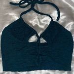 Blue Front Backless Textured Crop Halter Top Photo 1