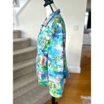 Coldwater Creek Vintage  Linen Parisian Eiffel Tower Print Aqua Blue Jacket Photo 1