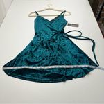 Lulus Cabaret Forest Green Velvet Wrap Mini Dress Womens Size Small Event NEW Photo 8