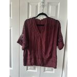 IRO Brynn Short Sleeve V-Neck Blouse Top Burgundy - size 36 / Small Photo 2