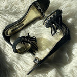 Lovely People Black Suede Fringe Sandals Black Size 6 Photo 0