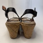 Crocs Womens A-Leigh Sandal Size 7 Black Leather Cork Wedge Heel Slingback Shoe Photo 4
