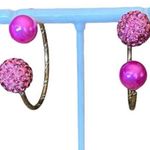 Vintage Earrings Open Hoop with Pink Glitter Ball Photo 2