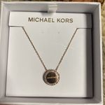 Michael Kors NWT  Rose Gold Tone Steel Disc Pendant 18in Necklace Photo 1