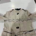 Lafayette 148  Linen Blend Cream Faux Leather Trim Long Sleeve Blazer Jacket‎ 10 Photo 8