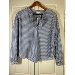 Gap  Blue‎ White Stripe Ruffle V Neck Cottage Shirt Womens Small Peasant Feminine Photo 2