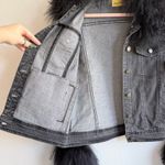 Anna Irion Black Mongolian Lamb Trim Collar & Cuff Gray Denim Jacket size Medium Photo 7