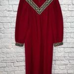 Vanity Fair Vintage  Velour Robe Red Size L Zip Blue/Gold Metallic Trim Housecoat Photo 0