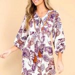 Band of Gypsies New BAND OF THE FREE Purple Paisley Long Sleeve Mini Dress Boho Lined Sz Large Photo 1