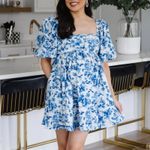 Abercrombie & Fitch Emerson Blue White Floral Short Puff Sleeves Mini Dress XLP Photo 8