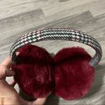 None No Brand Maroon Red Fur Plaid Ear Muffs Photo 1