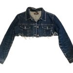 Ultra Short Cropped Raw Hem Denim Jacket Blue Size L Photo 0