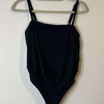 Free People  Ribbed  Bodysuit Black Square Neck Thong Size S Photo 0