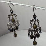 Vintage Chandelier Earrings Silver Tone Green Blue‎ Dangle Drop Women's Jewelry Photo 7
