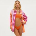 Beach Riot  Alexa Coverup‎ Button Down Top Pink Orange Petite Large Photo 5