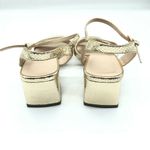 H Halston Womens Block Heel Sandals Vegan Leather Gold Size 5 Photo 2