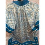 Ivy House Boutique Blue White Medallion Print Tunic Top Short Sleeve Collar Photo 5