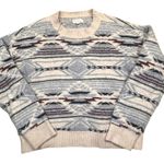 Lucky Brand  Womens Medium Blue Cream Southwestern Knit Pullover Sweater Photo 0