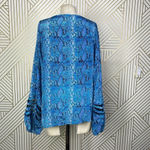Tolani Silk Blue Snakeskin Print Cutout Mesh Sleeve Blouse Size US Medium Photo 5