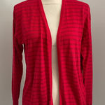 European Cardigan Sweater Medium Red Silver Metallic Stripe Clean‎ Girl Pullover Photo 0