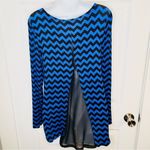 Shanley Chevron Mesh Back Casual Long Sleeve Top Hi Lo Hem Royal Blue Black M Size M Photo 5
