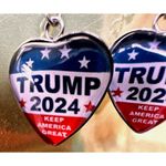 Trump 2024 Earrings MAGA New Heart Shaped Dangle Hooks Patriotic Electi… Red Photo 3