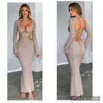 Babyboo NEW Nadine Crochet Maxi Dress Size Medium Beige Khaki Tan Photo 1