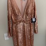 Charlotte Russe Charolette Russe Pink Sequin Plunge Neck Mini Long Sleeve Dress Photo 0