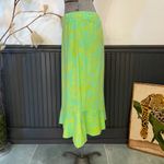 Fresh Produce Vintage  Lime Green Yellow Floral Ruffle Pull On Skirt - Sz M 💚🎀 Photo 3