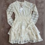 Love Shack Fancy Elio Cream Lace Tulle Long sleeve Mini Dress Photo 1
