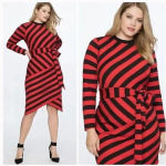 Eloquii  Navy Blue and Red Stripe Asymmetrical Knit Dress Plus Sz 18 Photo 1