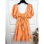 1. State  Orange Puff Sleeves Linen Blend Tiered Skirt Open Tie Back Dress Sz S Photo 1
